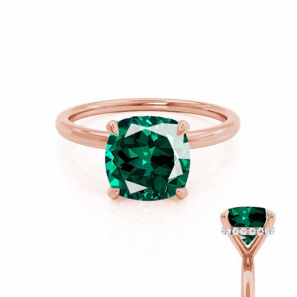 PARIS - Chatham® Cushion Emerald & Diamond 18k Rose Gold Petite Hidden Halo