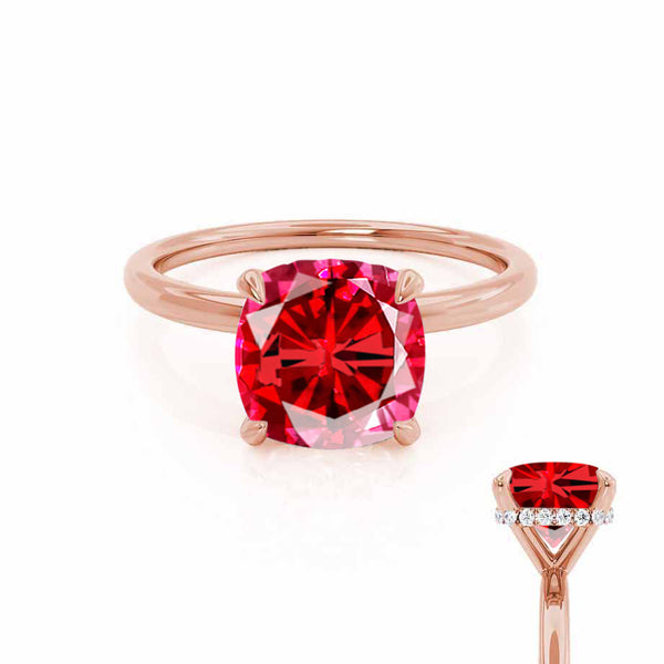 PARIS - Chatham® Cushion Ruby & Diamond 18k Rose Gold Petite Hidden Halo