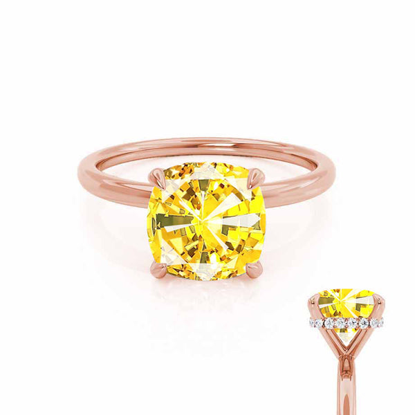 PARIS - Chatham® Cushion Yellow Sapphire & Diamond 18k Rose Gold Petite Hidden Halo