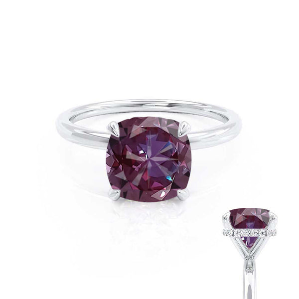 PARIS - Chatham® Cushion Alexandrite & Diamond 18k White Gold Petite Hidden Halo