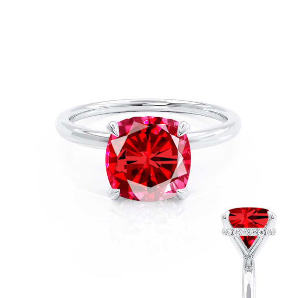 PARIS - Chatham® Cushion Ruby & Diamond 950 Platinum Petite Hidden Halo