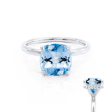 PARIS - Chatham® Cushion Aqua Spinel & Diamond 18k White Gold Petite Hidden Halo