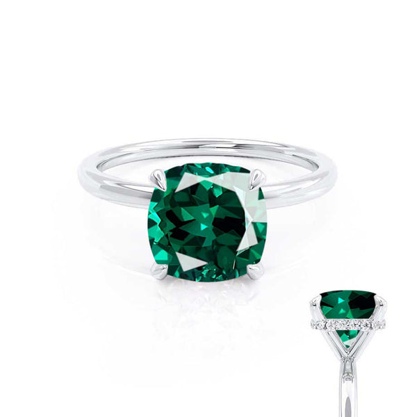 PARIS - Chatham® Cushion Emerald & Diamond 950 Platinum Petite Hidden Halo