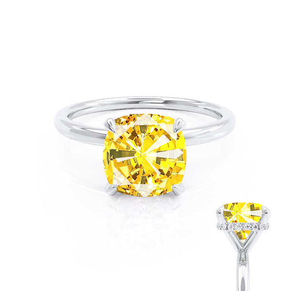 PARIS - Chatham® Cushion Yellow Sapphire & Diamond 950 Platinum Petite Hidden Halo