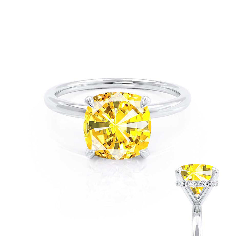 PARIS - Chatham® Cushion Yellow Sapphire & Diamond 950 Platinum Petite Hidden Halo
