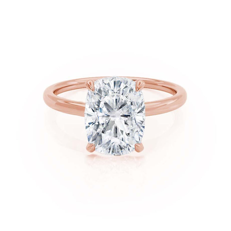 PARIS - Elongated Cushion Natural Diamond 18k Rose Gold Hidden Halo Engagement Ring Lily Arkwright