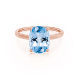 PARIS - Chatham® Elongated Cushion Aqua Spinel & Diamond 18k Rose Gold Petite Hidden Halo