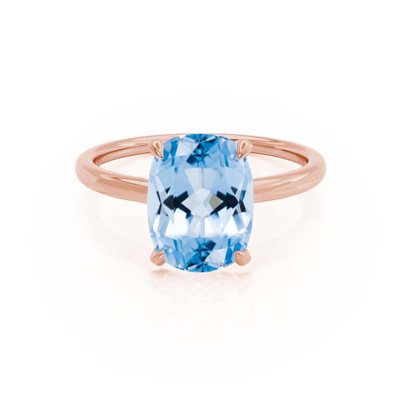 PARIS - Chatham® Elongated Cushion Aqua Spinel & Diamond 18k Rose Gold Petite Hidden Halo