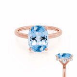 PARIS - Chatham® Elongated Cushion Aqua Spinel & Diamond 18k Rose Gold Petite Hidden Halo