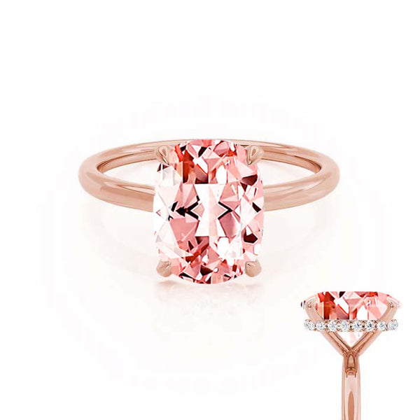 PARIS - Chatham® Elongated Cushion Champagne Sapphire & Diamond 18k Rose Gold Petite Hidden Halo
