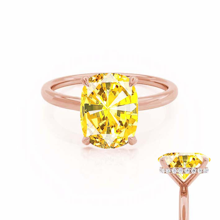 PARIS - Chatham® Elongated Cushion Yellow Sapphire & Diamond 18k Rose Gold Petite Hidden Halo