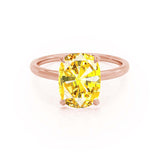 PARIS - Chatham® Elongated Cushion Yellow Sapphire & Diamond 18k Rose Gold Petite Hidden Halo