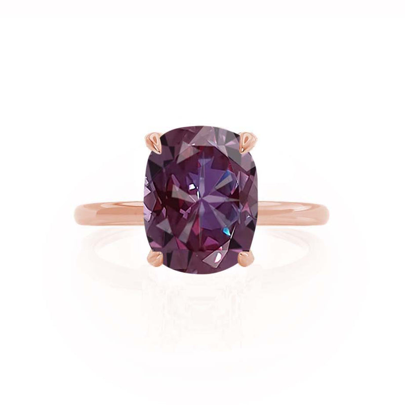 PARIS - Chatham® Elongated Cushion Alexandrite & Diamond 18k Rose Gold Petite Hidden Halo