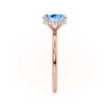 PARIS - Chatham® Elongated Cushion Aqua Spinel & Diamond 18k Rose Gold Petite Hidden Halo