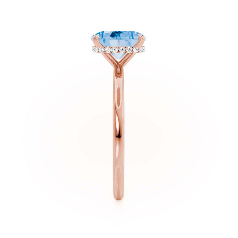 PARIS - Chatham® Elongated Cushion Aqua Spinel & Diamond 18k Rose Gold Petite Hidden Halo