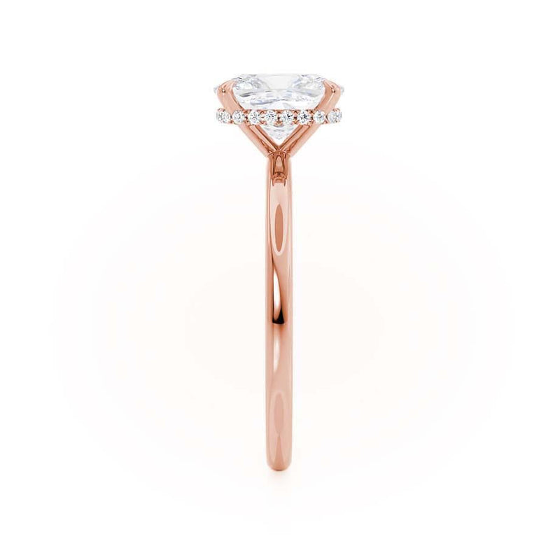 PARIS - Elongated Cushion Natural Diamond 18k Rose Gold Hidden Halo Engagement Ring Lily Arkwright