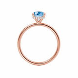 PARIS - Chatham® Elongated Cushion Aqua Spinel & Diamond 18k Rose Gold Petite Hidden Halo