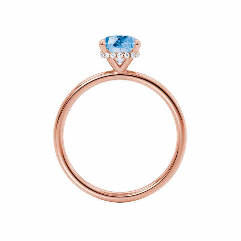 PARIS - Chatham® Elongated Cushion Aqua Spinel & Diamond 18k Rose Gold Petite Hidden Halo