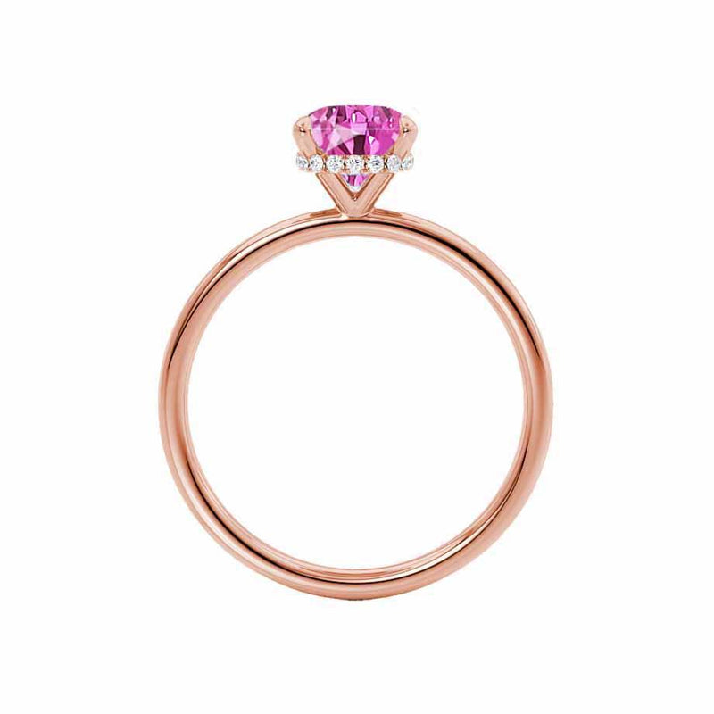 PARIS - Chatham® Elongated Cushion Pink Sapphire & Diamond 18k Rose Gold Petite Hidden Halo