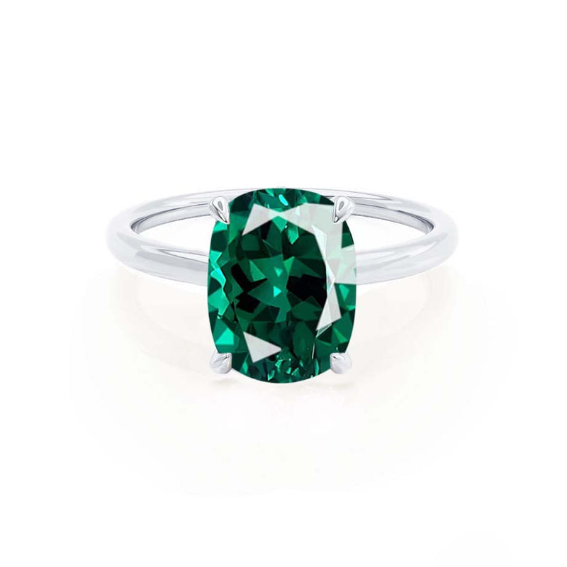 PARIS - Chatham® Elongated Cushion Emerald & Diamond 950 Platinum Petite Hidden Halo