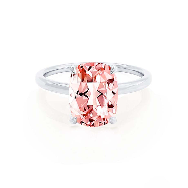 PARIS - Chatham® Elongated Cushion Champagne Sapphire & Diamond 18k White Gold Petite Hidden Halo