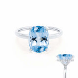 PARIS - Chatham® Elongated Cushion Aqua Spinel & Diamond 18k White Gold Petite Hidden Halo