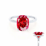 PARIS - Chatham® Elongated Cushion Ruby & Diamond 950 Platinum Petite Hidden Halo