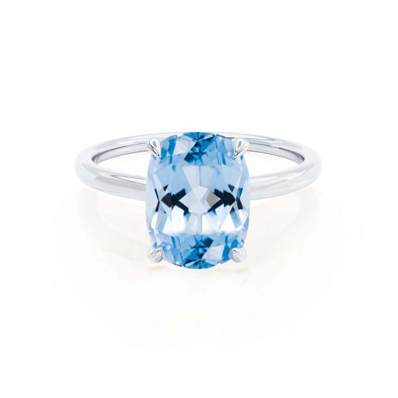 PARIS - Chatham® Elongated Cushion Aqua Spinel & Diamond 18k White Gold Petite Hidden Halo