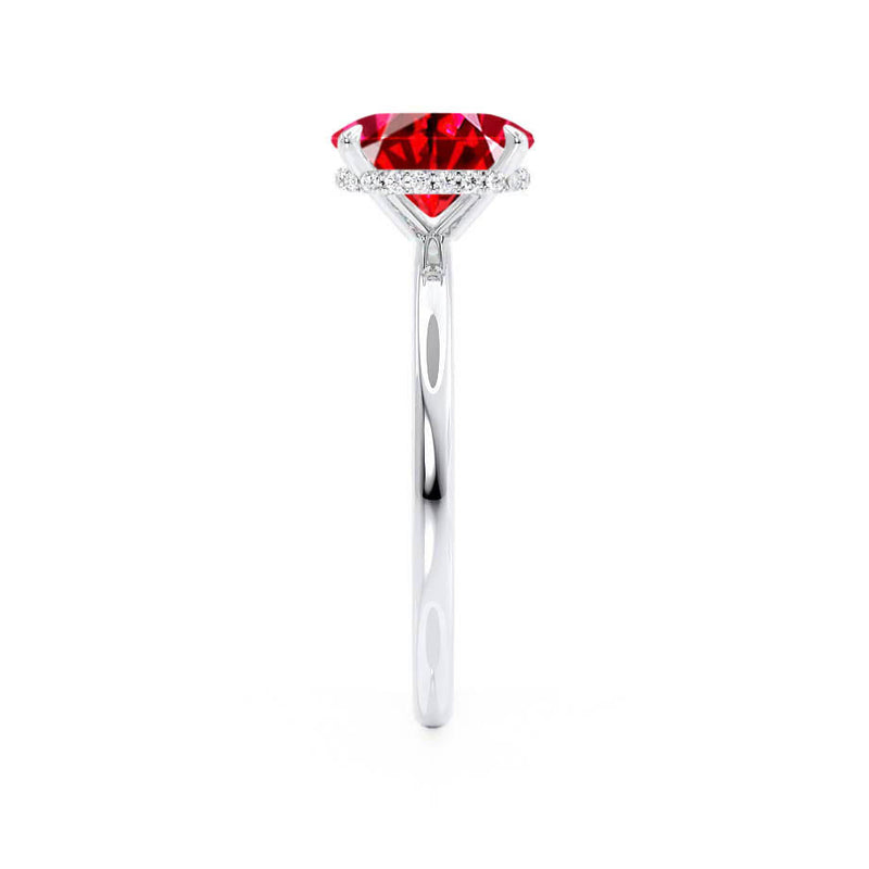 PARIS - Chatham® Elongated Cushion Ruby & Diamond 950 Platinum Petite Hidden Halo