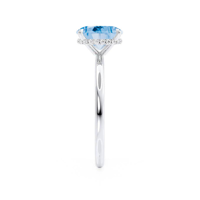 PARIS - Chatham® Elongated Cushion Aqua Spinel & Diamond 18k White Gold Petite Hidden Halo