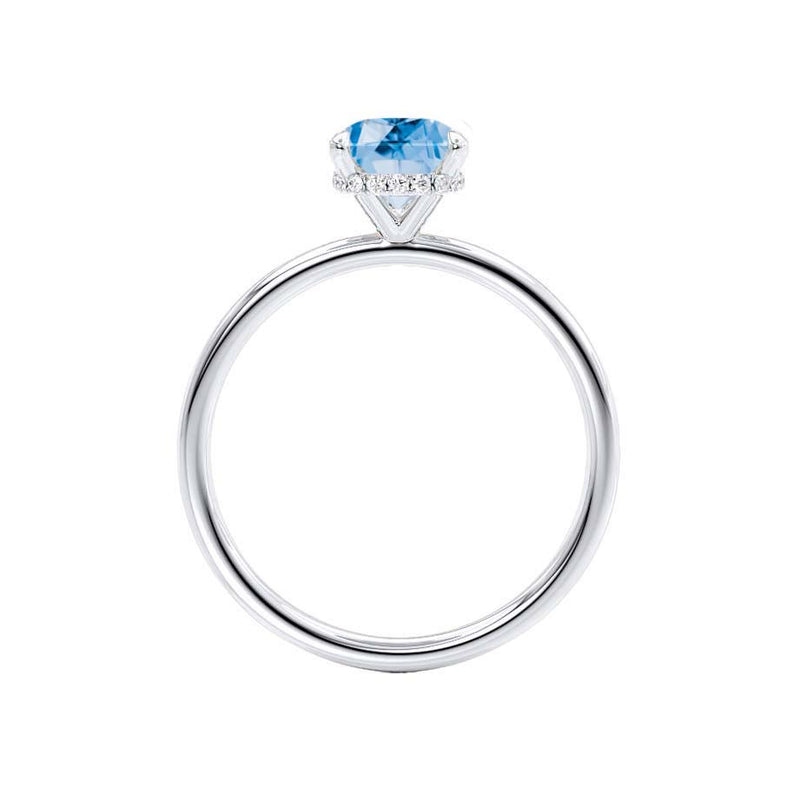PARIS - Chatham® Elongated Cushion Aqua Spinel & Diamond 18k White Gold Petite Hidden Halo