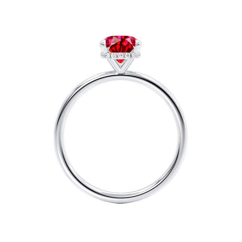 PARIS - Chatham® Elongated Cushion Ruby & Diamond 950 Platinum Petite Hidden Halo
