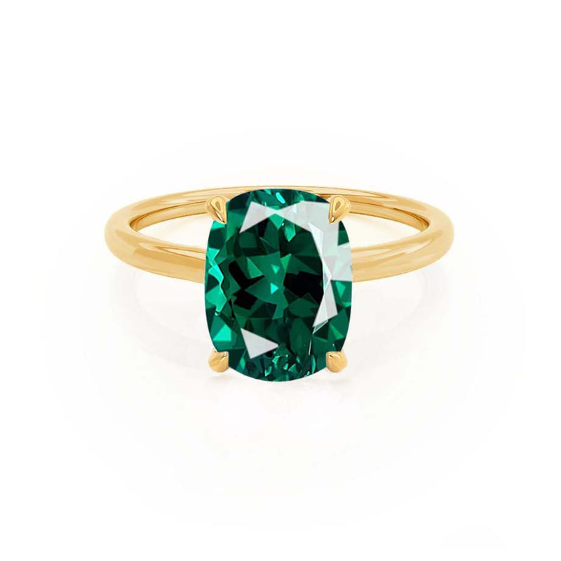 PARIS - Chatham® Elongated Cushion Emerald & Diamond 18k Yellow Gold Petite Hidden Halo