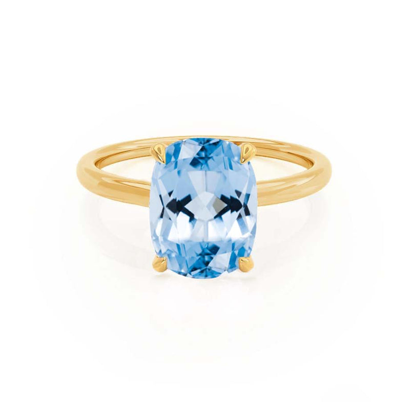 PARIS - Chatham® Elongated Cushion Aqua Spinel & Diamond 18k Yellow Gold Petite Hidden Halo