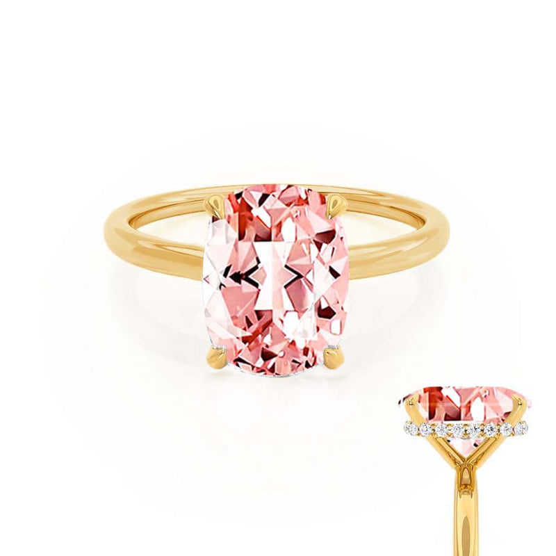 PARIS - Chatham® Elongated Cushion Champagne Sapphire & Diamond 18k Yellow Gold Petite Hidden Halo