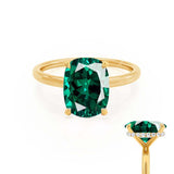 PARIS - Chatham® Elongated Cushion Emerald & Diamond 18k Yellow Gold Petite Hidden Halo