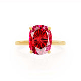 PARIS - Chatham® Elongated Cushion Ruby & Diamond 18k Yellow Gold Petite Hidden Halo