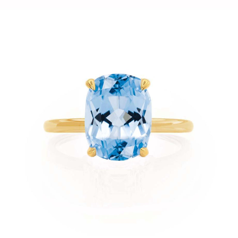 PARIS - Chatham® Elongated Cushion Aqua Spinel & Diamond 18k Yellow Gold Petite Hidden Halo