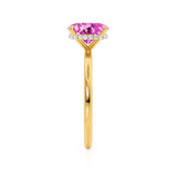 PARIS - Chatham® Elongated Cushion Pink Sapphire & Diamond 18k Yellow Gold Petite Hidden Halo