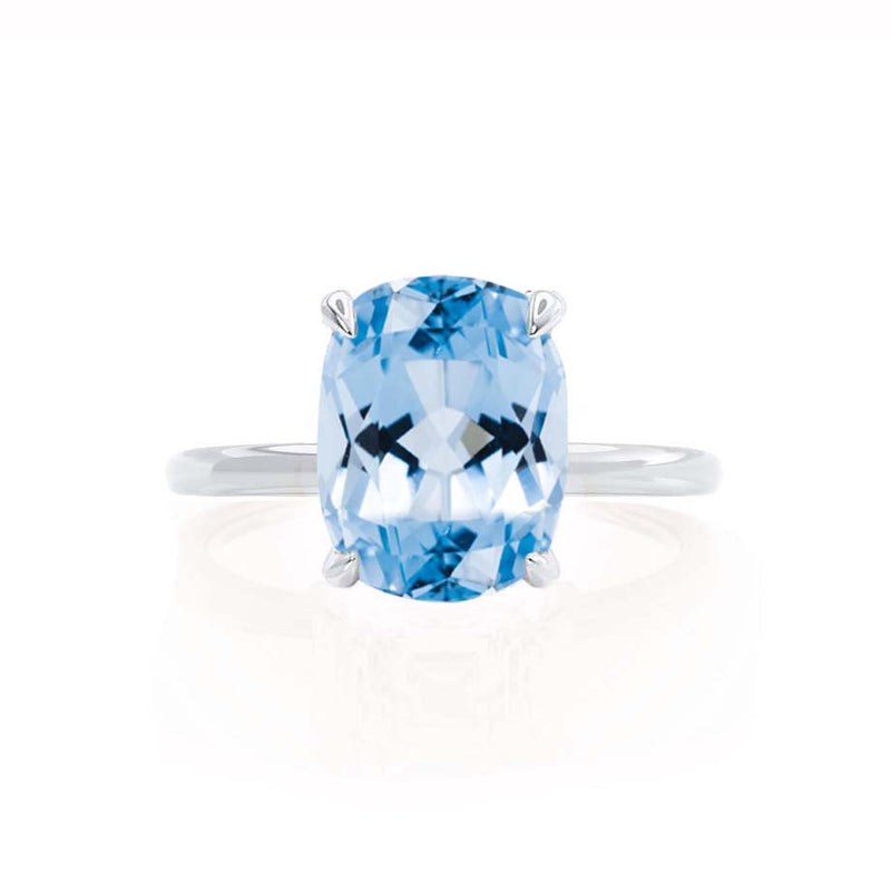 PARIS - Chatham® Elongated Cushion Aqua Spinel & Diamond 18k White Gold Petite Hidden Halo