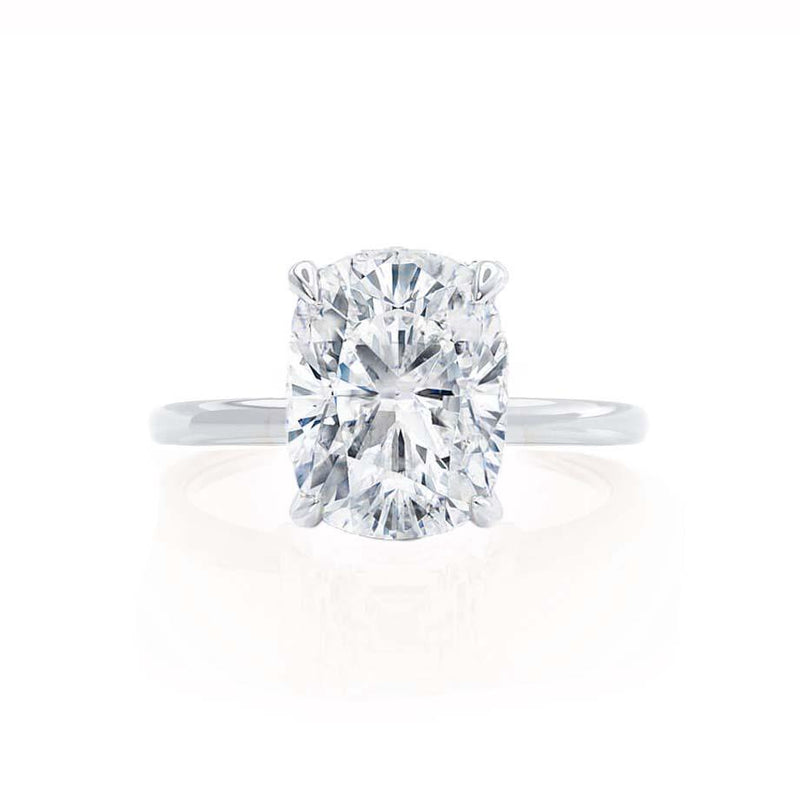 PARIS - Elongated Cushion Natural Diamond Platinum Hidden Halo Engagement Ring Lily Arkwright