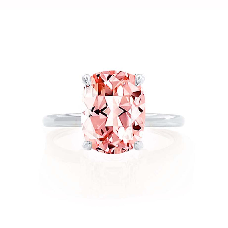 PARIS - Chatham® Elongated Cushion Champagne Sapphire & Diamond 18k White Gold Petite Hidden Halo