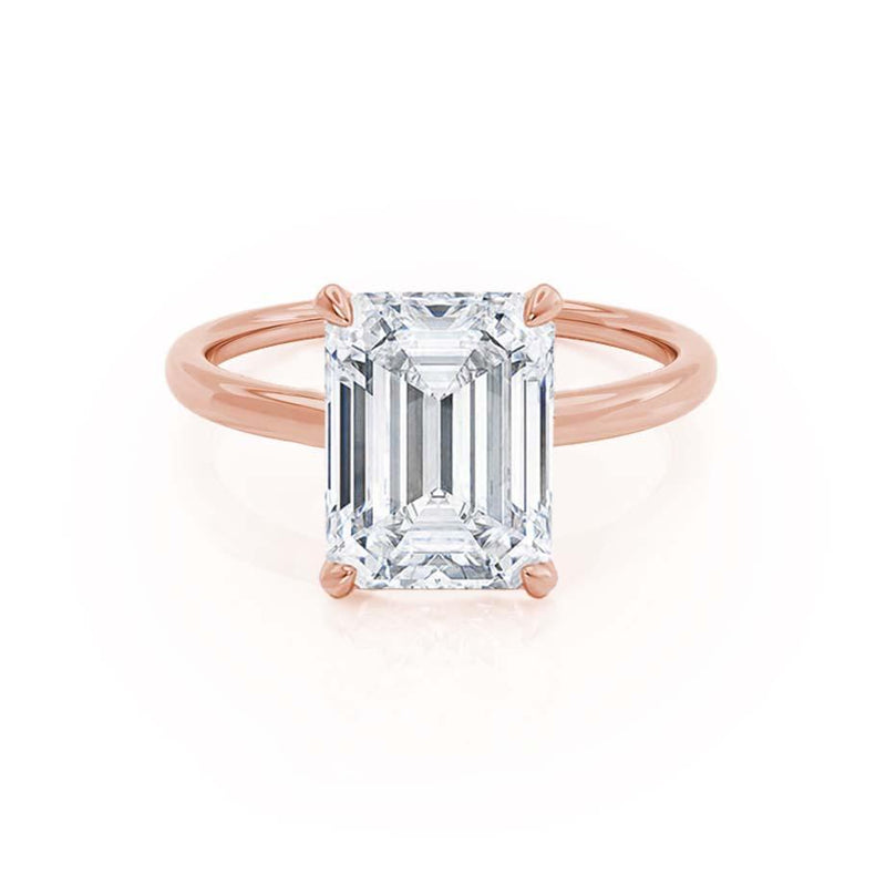 PARIS - Emerald Natural Diamond & Diamond 18k Rose Gold Hidden Halo Solitaire Engagement Ring Lily Arkwright