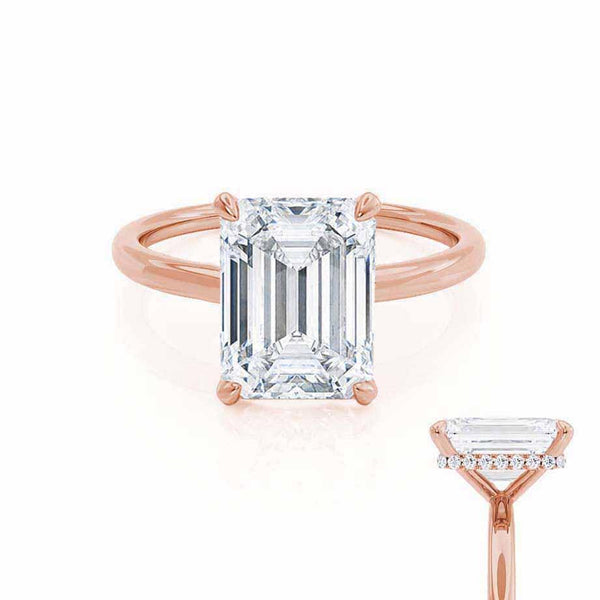 PARIS - Emerald Natural Diamond & Diamond 18k Rose Gold Hidden Halo Solitaire Engagement Ring Lily Arkwright