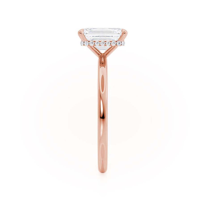 PARIS - Emerald Natural Diamond & Diamond 18k Rose Gold Hidden Halo Solitaire Engagement Ring Lily Arkwright