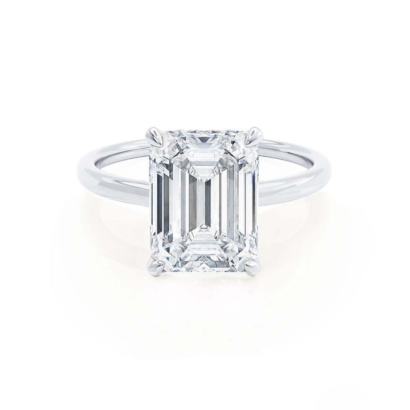 PARIS - Emerald Natural Diamond & Diamond 18k White Gold Hidden Halo Solitaire Engagement Ring Lily Arkwright