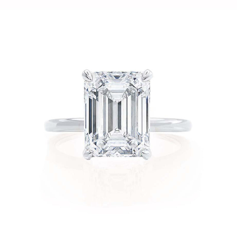 PARIS - Emerald Natural Diamond & Diamond 18k White Gold Hidden Halo Solitaire Engagement Ring Lily Arkwright