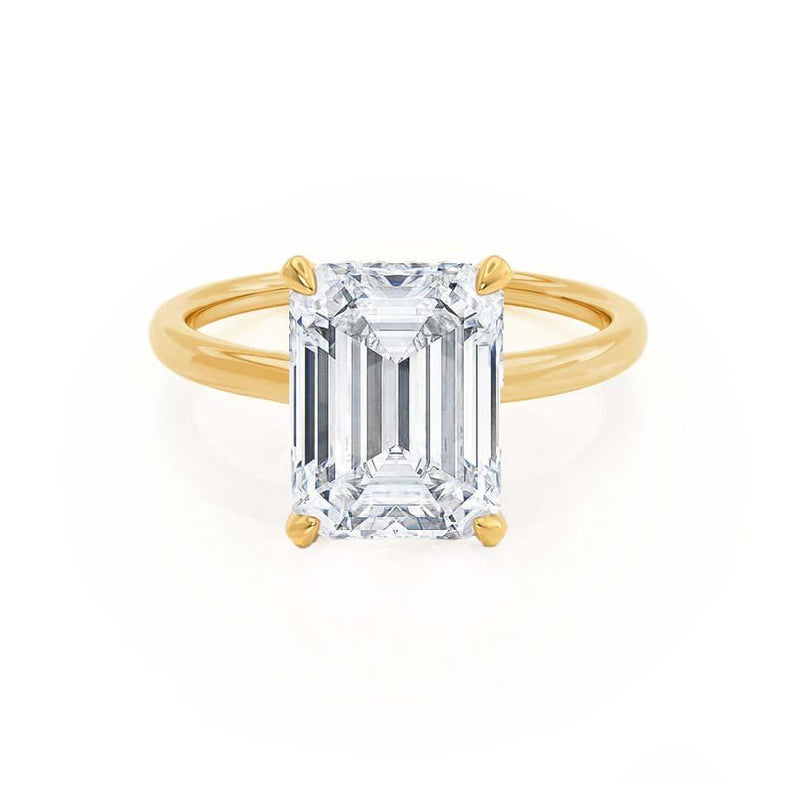 PARIS - Emerald Natural Diamond & Diamond 18k Yellow Gold Hidden Halo Solitaire Engagement Ring Lily Arkwright