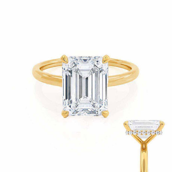 PARIS - Emerald Natural Diamond & Diamond 18k Yellow Gold Hidden Halo Solitaire Engagement Ring Lily Arkwright