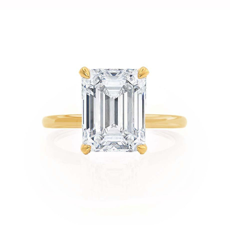 PARIS - Emerald Natural Diamond & Diamond 18k Yellow Gold Hidden Halo Solitaire Engagement Ring Lily Arkwright